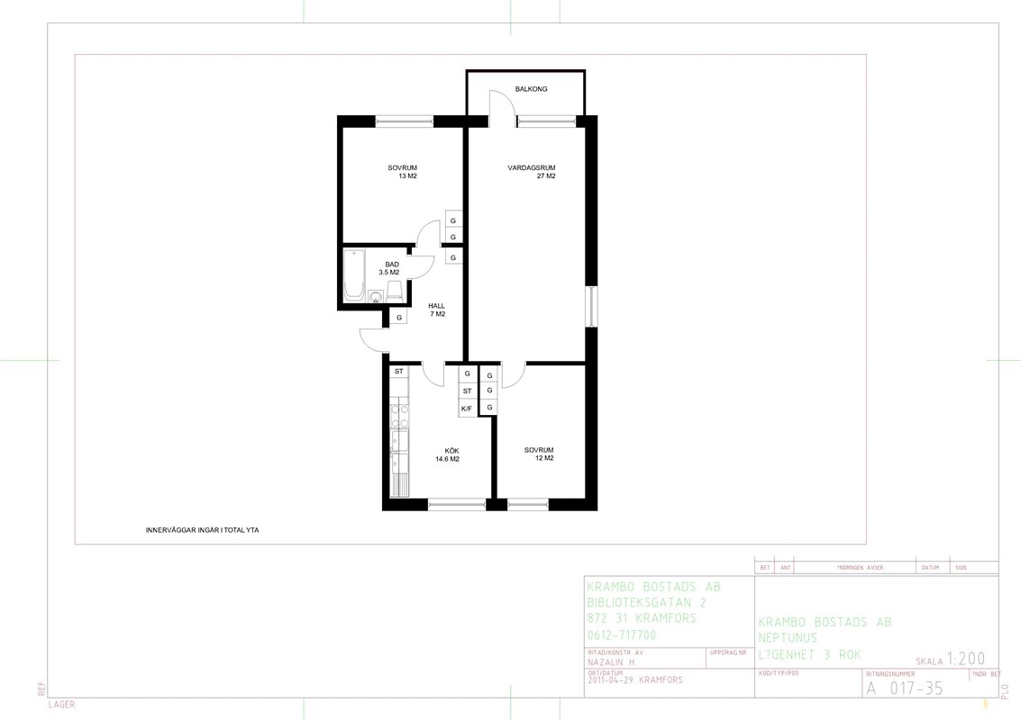 Lägenhet i Kramfors, Gudmundrå distrikt, Västernorrland, Källgatan 8B