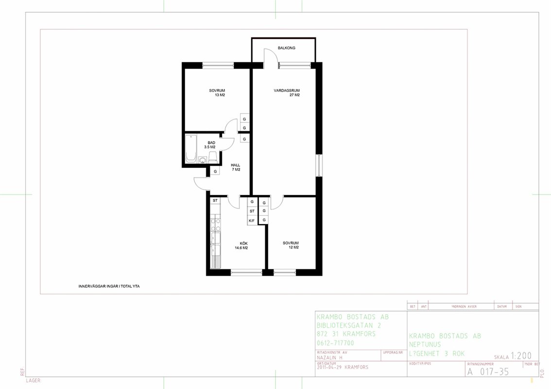 Lägenhet i Kramfors, Gudmundrå distrikt, Västernorrland, Källgatan 14B